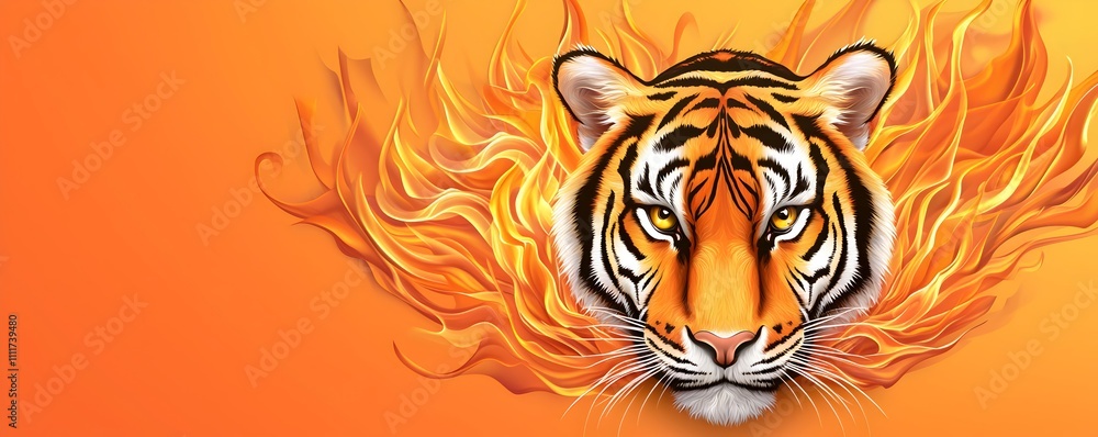 Fierce Tiger With Fiery Background Design Fierce Tiger With Fiery Background Design