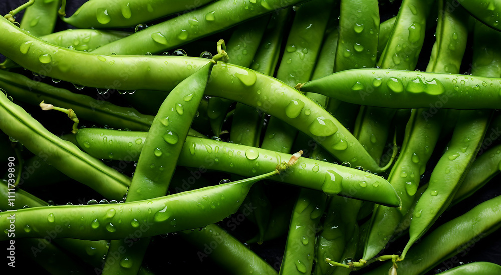 Fresh green beans with water droplets. Close up of healthy vegetables. Fresh green beans with water droplets. Close up of healthy vegetables.