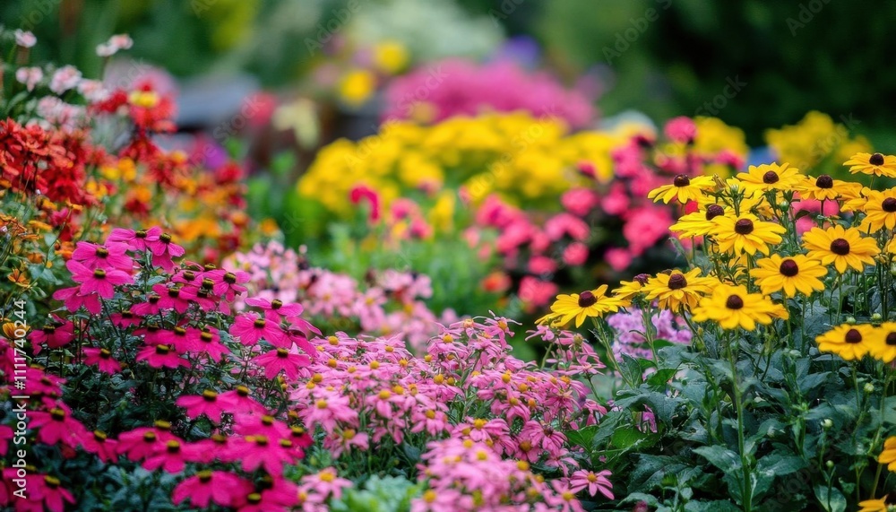 A vibrant garden filled with colorful flowers in full bloom.