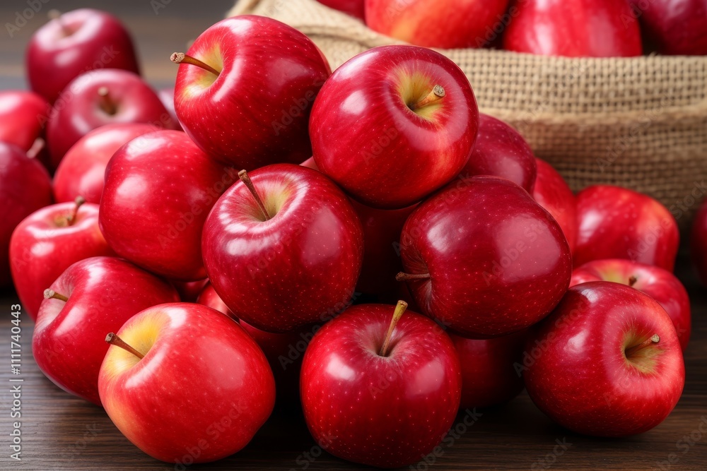 Fresh red apples on a plate gracefully resting on a table in a cozy restaurant setting Fresh red apples on a plate gracefully resting on a table in a cozy restaurant setting