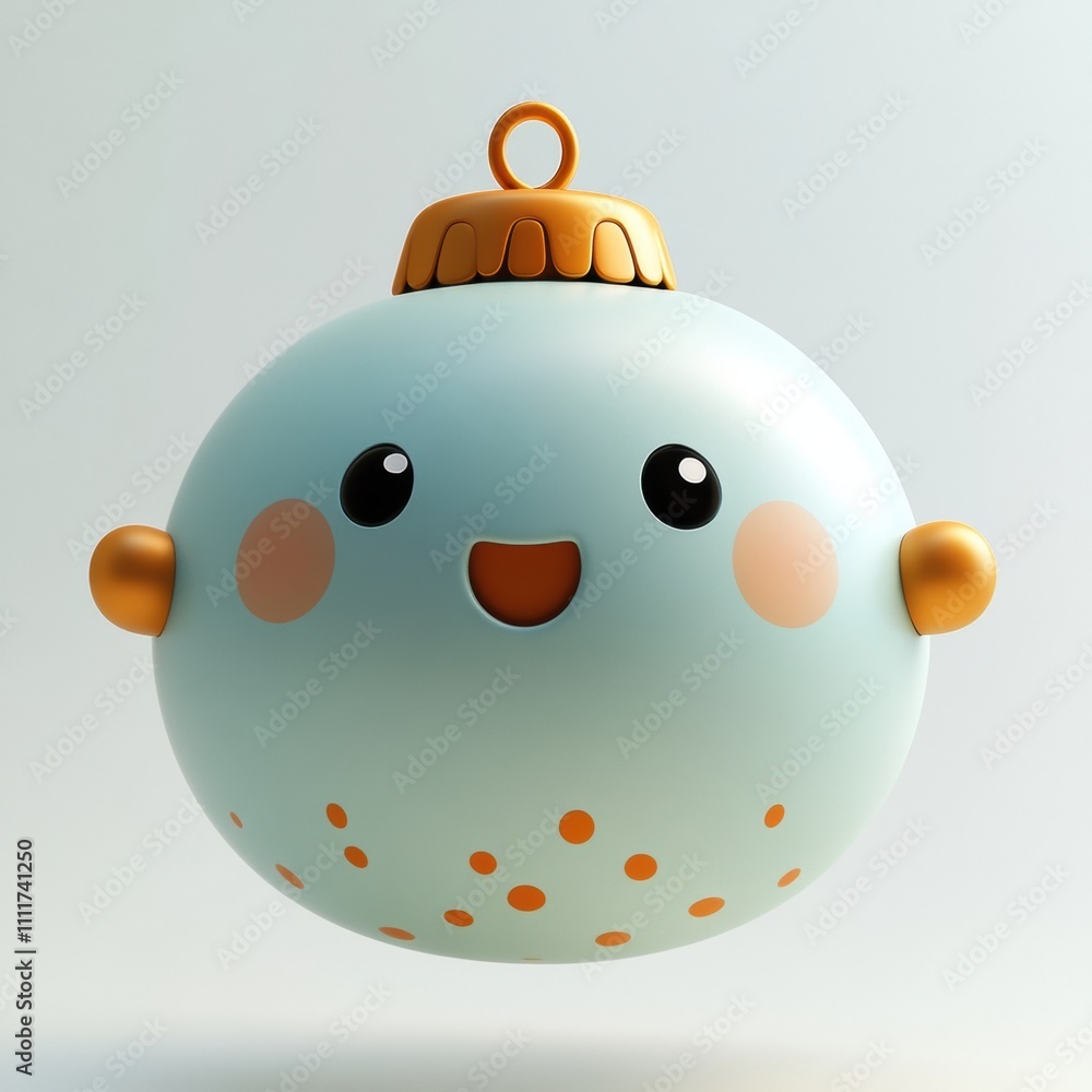 Cute and Whimsical Cartoon Christmas Ball Ornament with Dotted Pattern and Cheerful Expression Cute and Whimsical Cartoon Christmas Ball Ornament with Dotted Pattern and Cheerful Expression