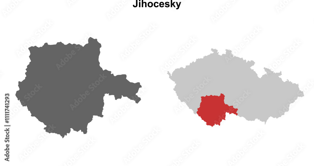 Fototapeta premium Jihocesky region blank outline map set