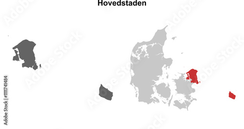 Hovedstaden region blank outline map set photo