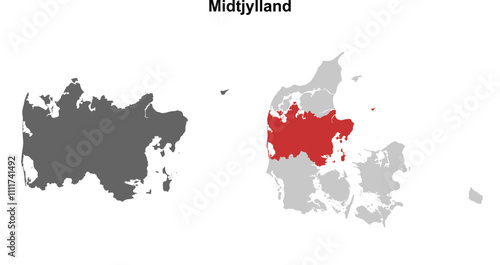 Midtjylland region blank outline map set