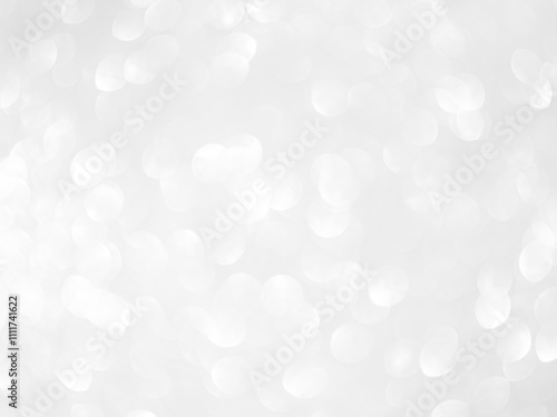 Background grey bokeh abstarct white beige circle light texture bubble blur pattern defocused glowing sparkle snow glitter snowflake magig backdrop ecosystem foreground card silver space decoration. photo