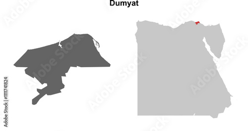 Dumyat governorate blank outline map set photo