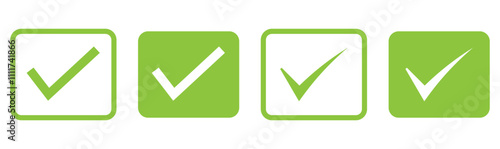 Check box icon with correct, accept checkmark icons tick box checked. Check mark icon symbols vector.