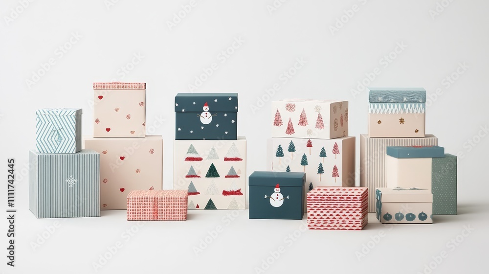 Fototapeta premium A stack of boxes with a variety of patterns and colors