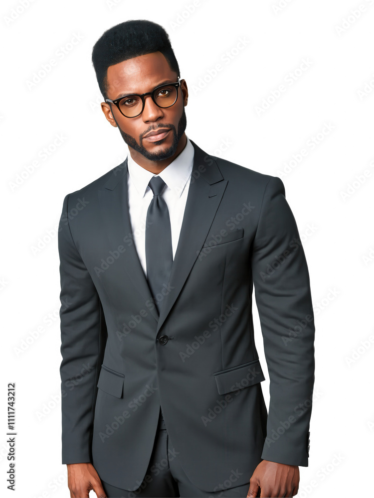 Professional Black man with glasses, serious expression, business suit, isolated background, sharp lighting. Professional Black man with glasses, serious expression, business suit, isolated background, sharp lighting.