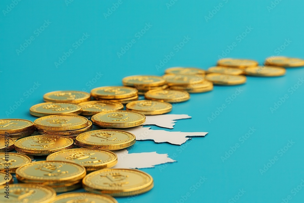 Inflation prices and policy, Coins arranged on a blue surface. Inflation prices and policy, Coins arranged on a blue surface.