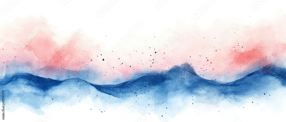 Obraz premium Abstract watercolor design with soft waves in blue and red tones.