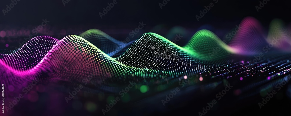 Colorful sound wave visualization with neon lights on a dark background. Colorful sound wave visualization with neon lights on a dark background.