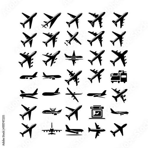 Minimalistic Aircraft Icons Set – Perfect for Travel, Aviation, and Transportation Designs