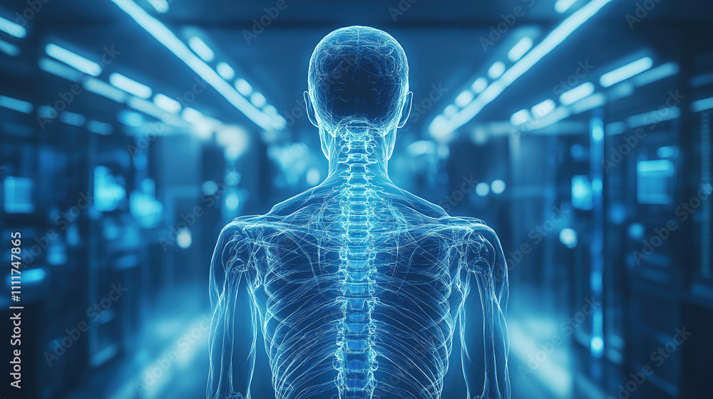 Futuristic digital anatomy visualization of human skeletal structure Futuristic digital anatomy visualization of human skeletal structure