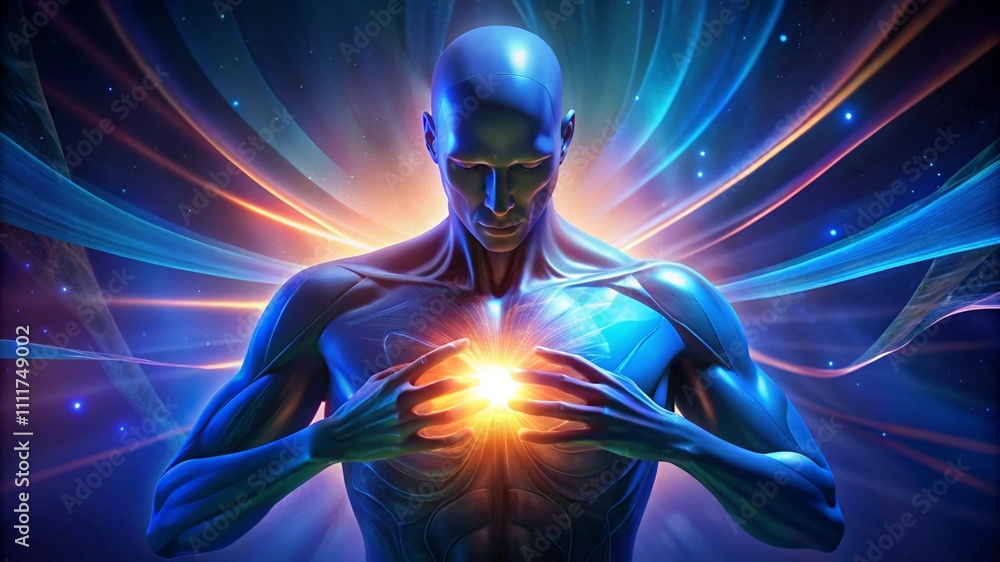 Surreal abstract scene with a glowing human figure in cosmic light Surreal abstract scene with a glowing human figure in cosmic light