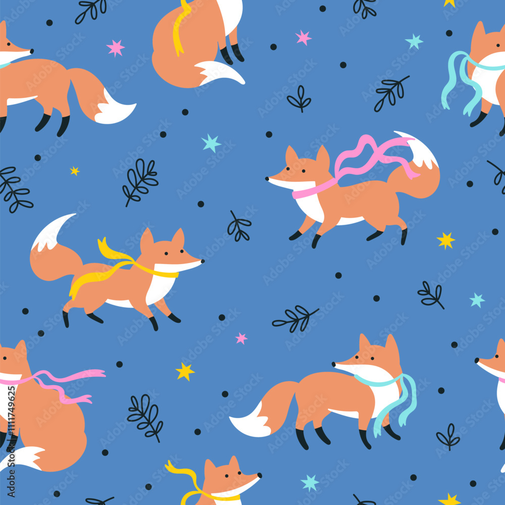 Fototapeta premium Childish seamless pattern with foxes