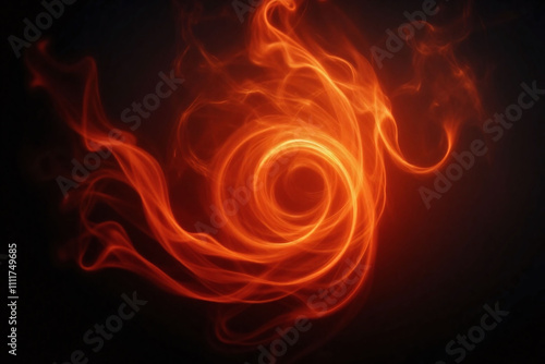 Swirling flames dark smoky background orange red heat energy