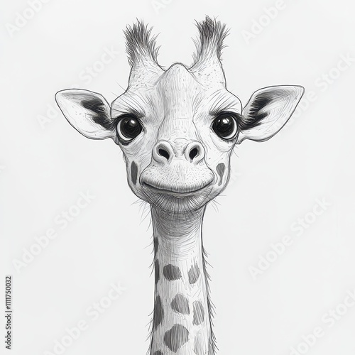 a cute giraffe portrait created with abstract drawing in black and white photo