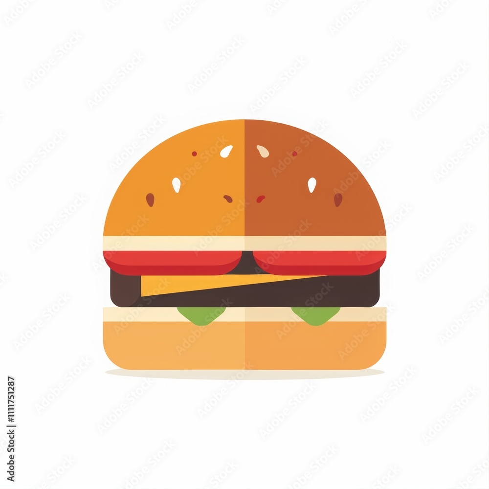 A stylized illustration of a hamburger with layers of ingredients. A stylized illustration of a hamburger with layers of ingredients.