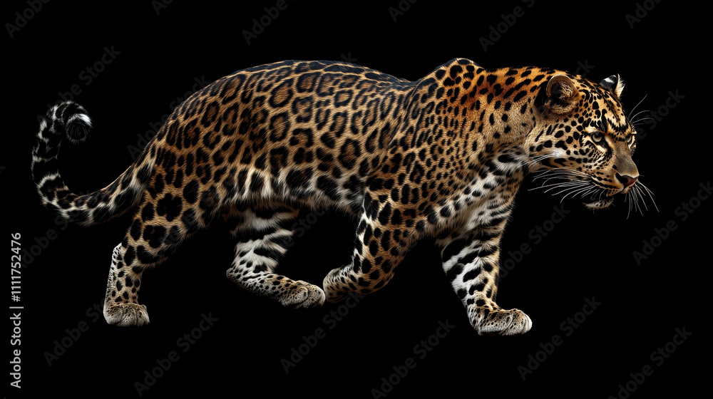 Majestic North China leopard prowling gracefully against dark background Majestic North China leopard prowling gracefully against dark background