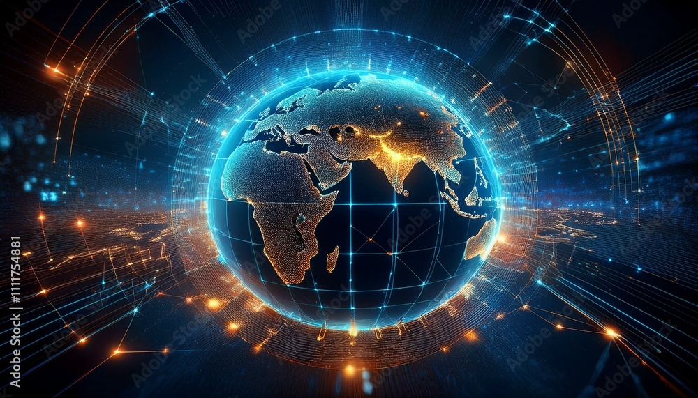 Fototapeta premium Futuristic Digital Network Concept: Global Technology Innovation