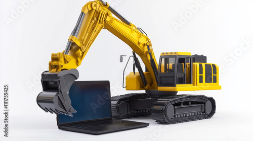 Wallpaper Mural 3d excavator and laptop isolated in white. Special machinery vector illustration. Construction machinery website design or building construction company concept. Low poly hand drawing illustration
 Torontodigital.ca