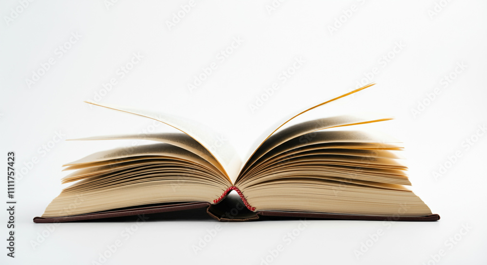 Fototapeta premium Open book with pages spread wide, placed on a clean white background