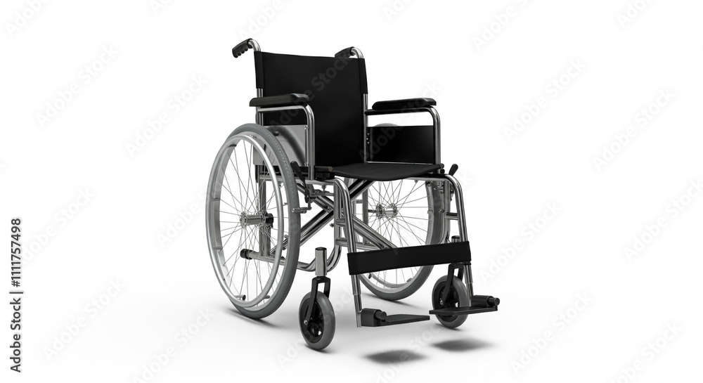 Modern black wheelchair with sleek design on a clean white background Modern black wheelchair with sleek design on a clean white background