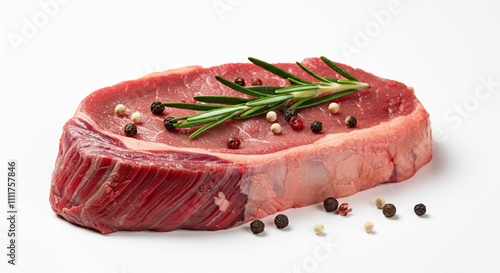 Raw steak garnished with fr...
