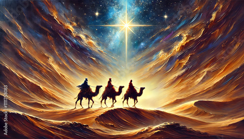 Three wise men following the star photo