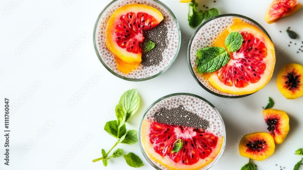 Bright Chia Pudding Desserts with Fresh Fruit Toppings Bright Chia Pudding Desserts with Fresh Fruit Toppings
