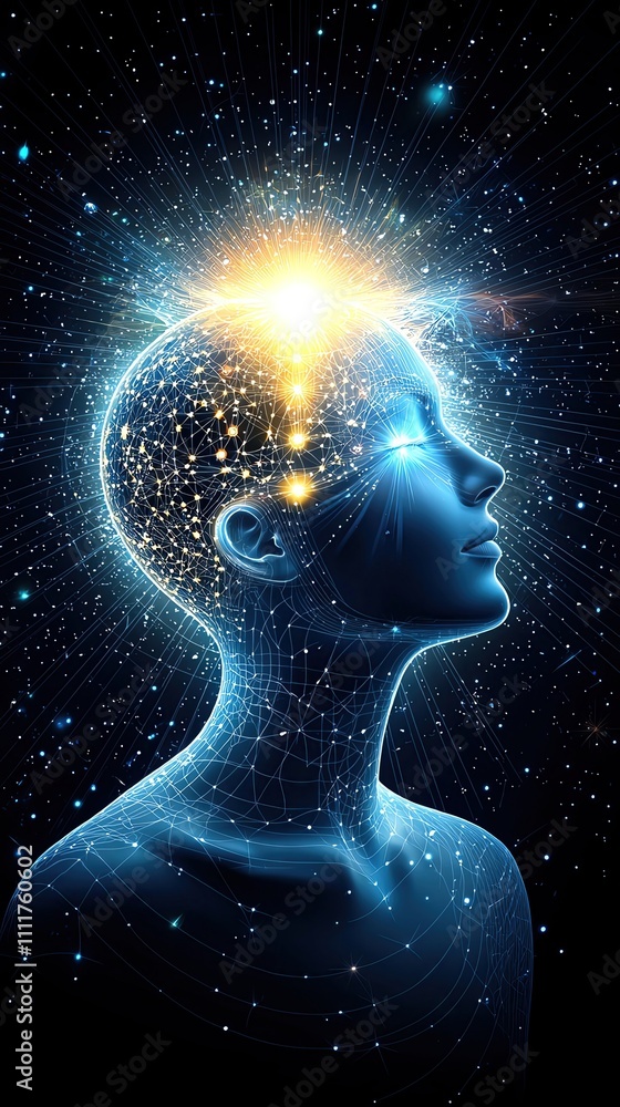Fototapeta premium A glowing mind filled with cosmic energy.