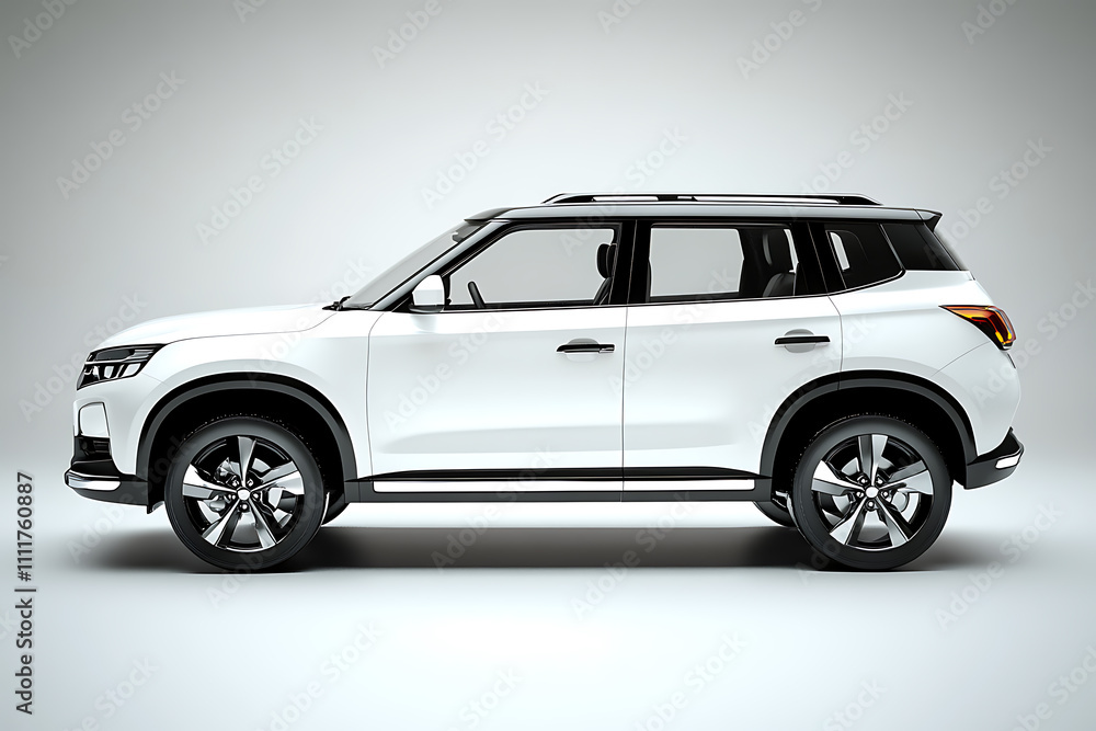 Minimalist white SUV side view with gray background, modern automotive look.
Minimalist white SUV side view with gray background, modern automotive look.