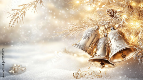 Christmas holiday decoration with vintage Christmas bells on a winter background	
 photo