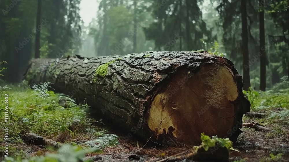 Large fallen tree trunk in the forest. Natural background after the rain, fresh and cool. Large fallen tree trunk in the forest. Natural background after the rain, fresh and cool.