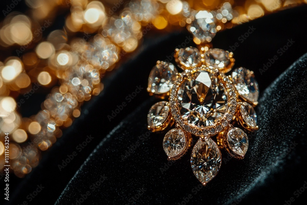 Luxury Jewelry on Black Velvet Background: High-contrast close-up of sparkling jewelry on black velvet, emphasizing elegance and sophistication. Luxury Jewelry on Black Velvet Background: High-contrast close-up of sparkling jewelry on black velvet, emphasizing elegance and sophistication.