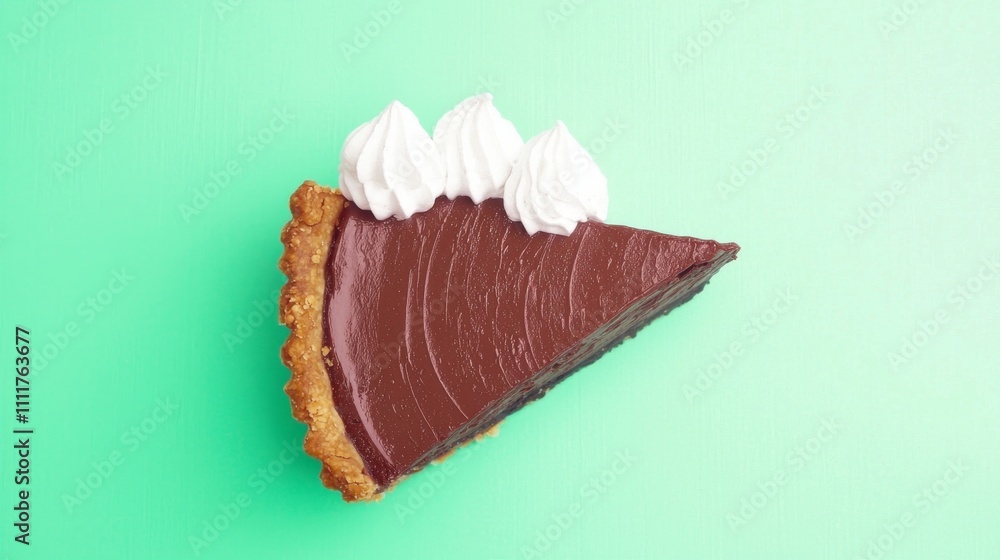 Slice of Decadent Chocolate Silk Pie on a Green Background Slice of Decadent Chocolate Silk Pie on a Green Background