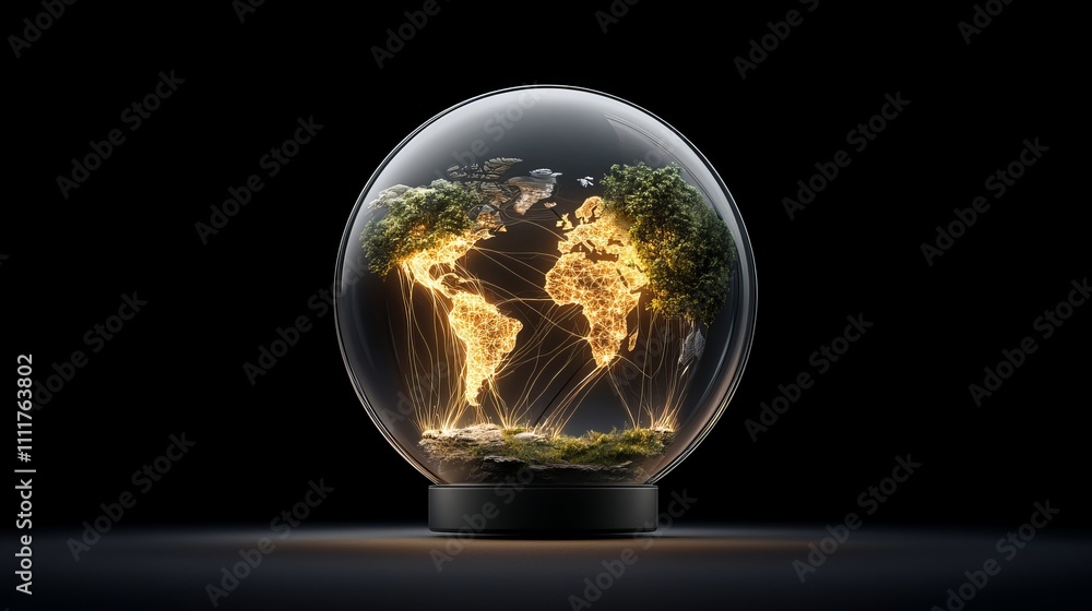A globe with a yellowish tint is sitting on a table A globe with a yellowish tint is sitting on a table