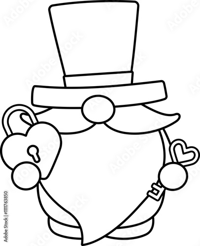 Cute Valentine Gnome outline.
Isolated Valentine's Day gnome coloring drawing.