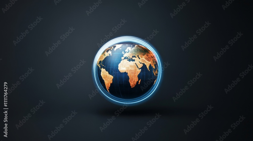 A globe is lit up with a blue and white color scheme A globe is lit up with a blue and white color scheme