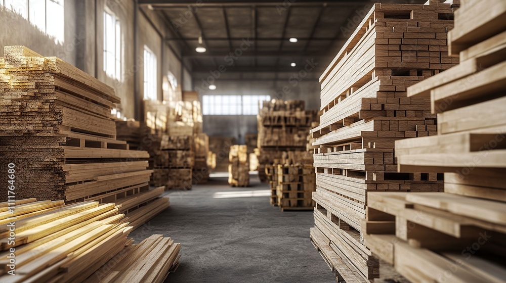 The concept of shipping raw wood materials, warehouses with various types of wood for construction. The concept of shipping raw wood materials, warehouses with various types of wood for construction.