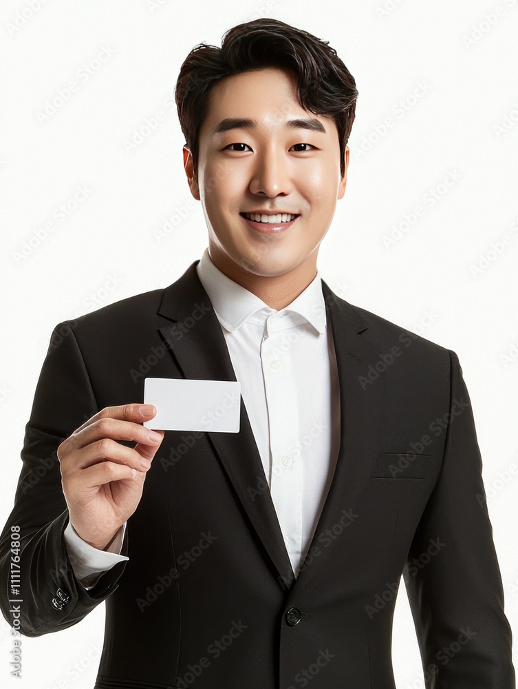 Asian Businessman Holding Blank Business Card Corporate Portrait Asian Businessman Holding Blank Business Card Corporate Portrait