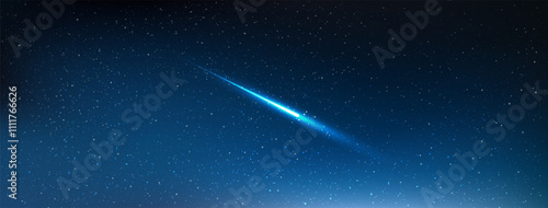 A High quality shooting star in the dark blue sky background. Astrology horizontal background. Stardust in galaxy. Vector Illustration.