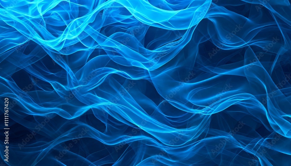 Abstract blue waves of light resembling flowing smoke or silk in a dynamic design Abstract blue waves of light resembling flowing smoke or silk in a dynamic design