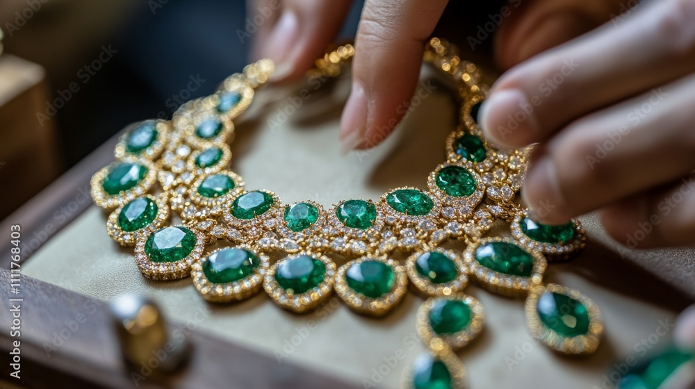 Elegant Green Gemstone Necklace with Intricate Gold Detail Elegant Green Gemstone Necklace with Intricate Gold Detail