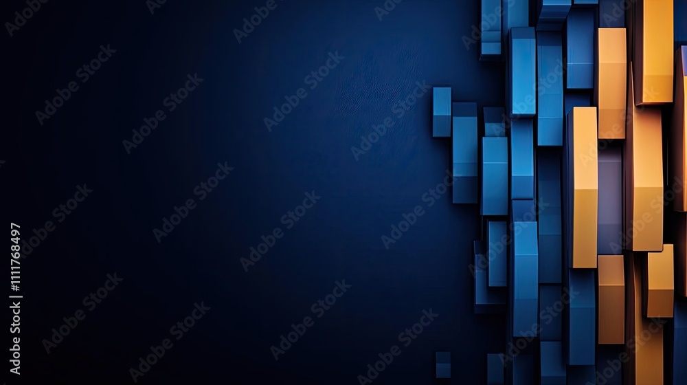 Abstract geometric shapes in blue and orange on a dark background. Abstract geometric shapes in blue and orange on a dark background.