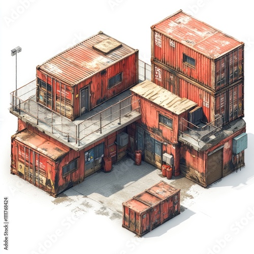 Rusty shipping containers repurposed as a building. photo