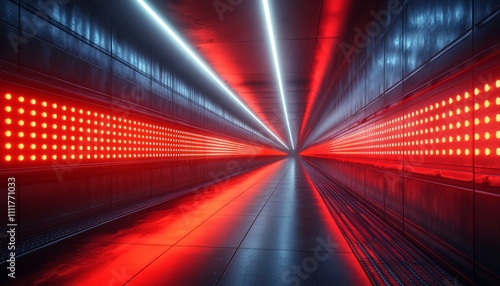 Futuristic Red And White Neon Lit Tunnel Corridor