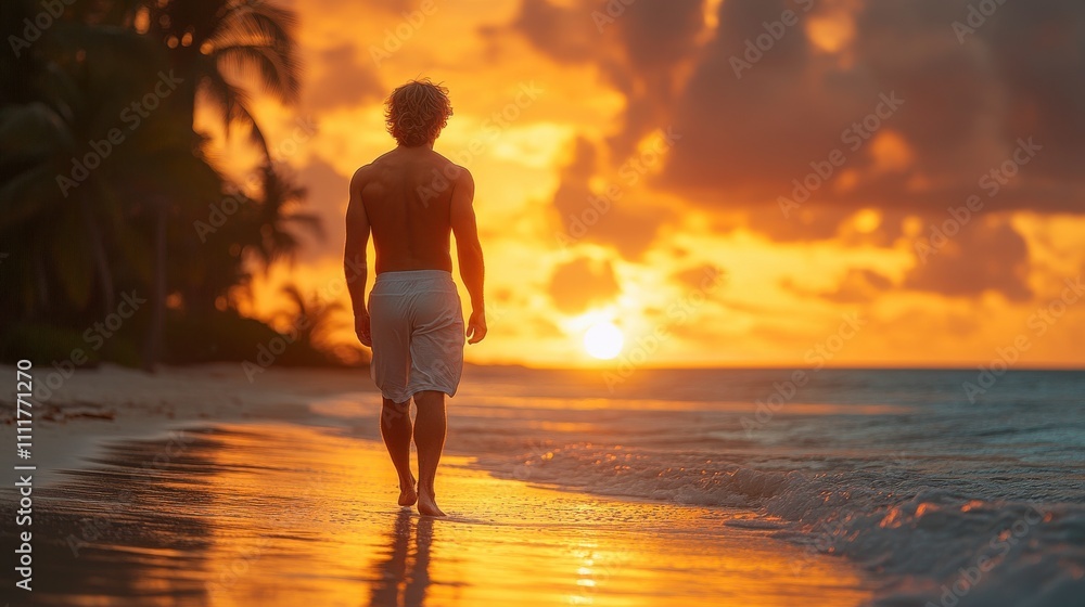 A silhouette of a person walking on a beach at sunset, reflecting tranquility and solitude. A silhouette of a person walking on a beach at sunset, reflecting tranquility and solitude.