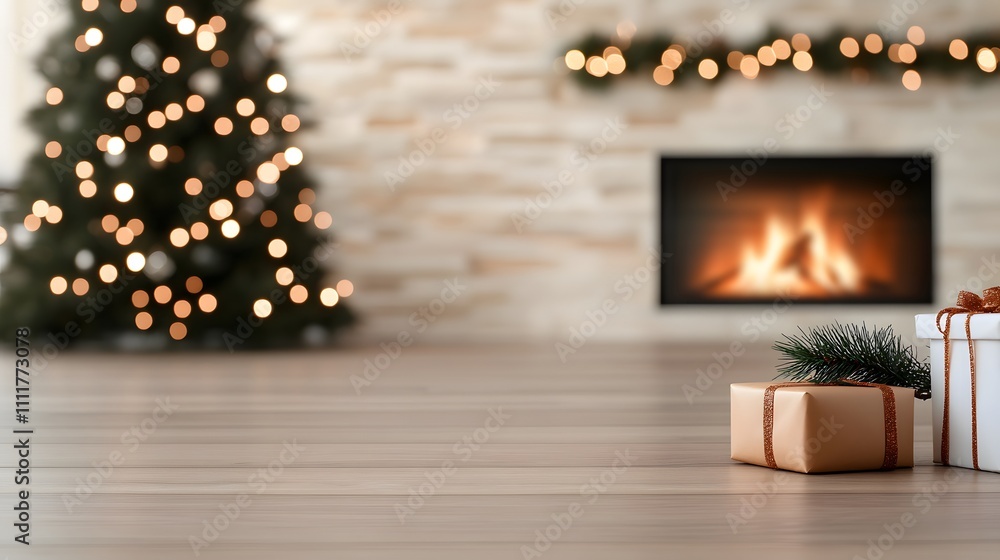 Cozy holiday card background featuring a warm fireplace scene and text space Cozy holiday card background featuring a warm fireplace scene and text space